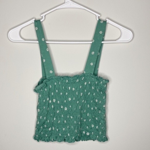 Anerican Eagle Cropped Smocked Floral Tank Top Cotton Modal Blend Teal Size XS - Picture 8 of 13